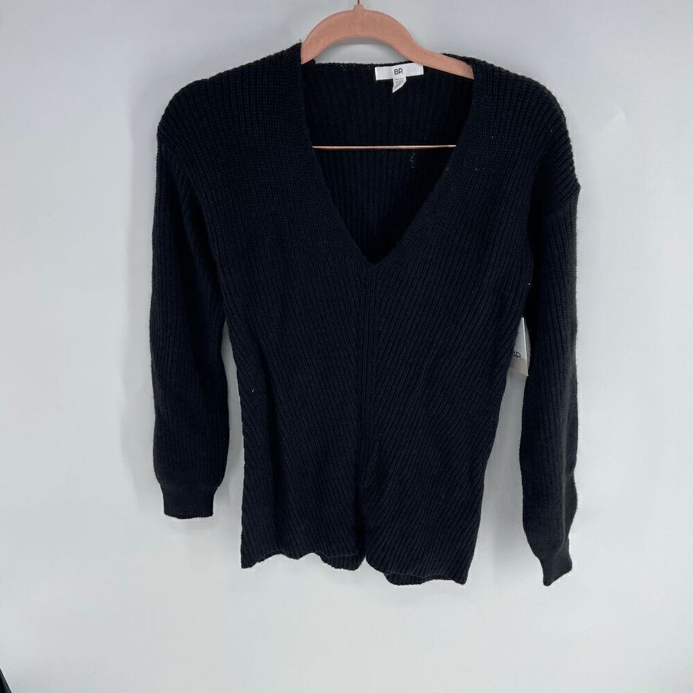 Nordstrom BP. Womens black New v neck ribbed knit long sleeve sweater XXS